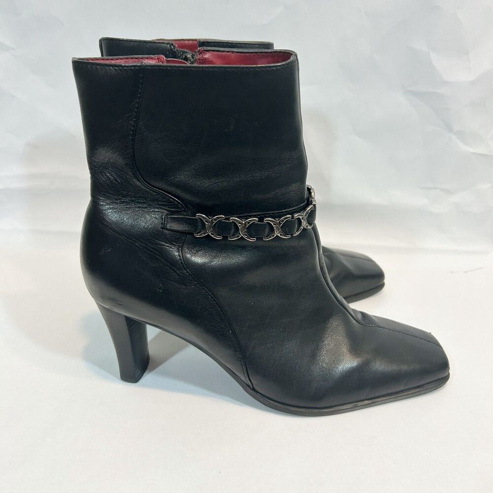 Wilson Leather Markon Black Leather Square Toe Heel Boots Size 6.5M Goth Witchy